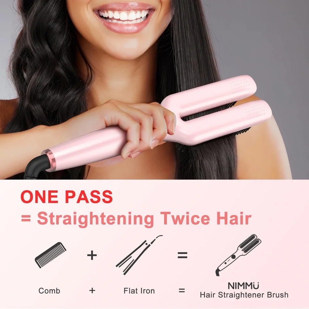 Ionic Hair Straightener Brush, Flat Iron 5 Temps, Ceramic Straightener Comb